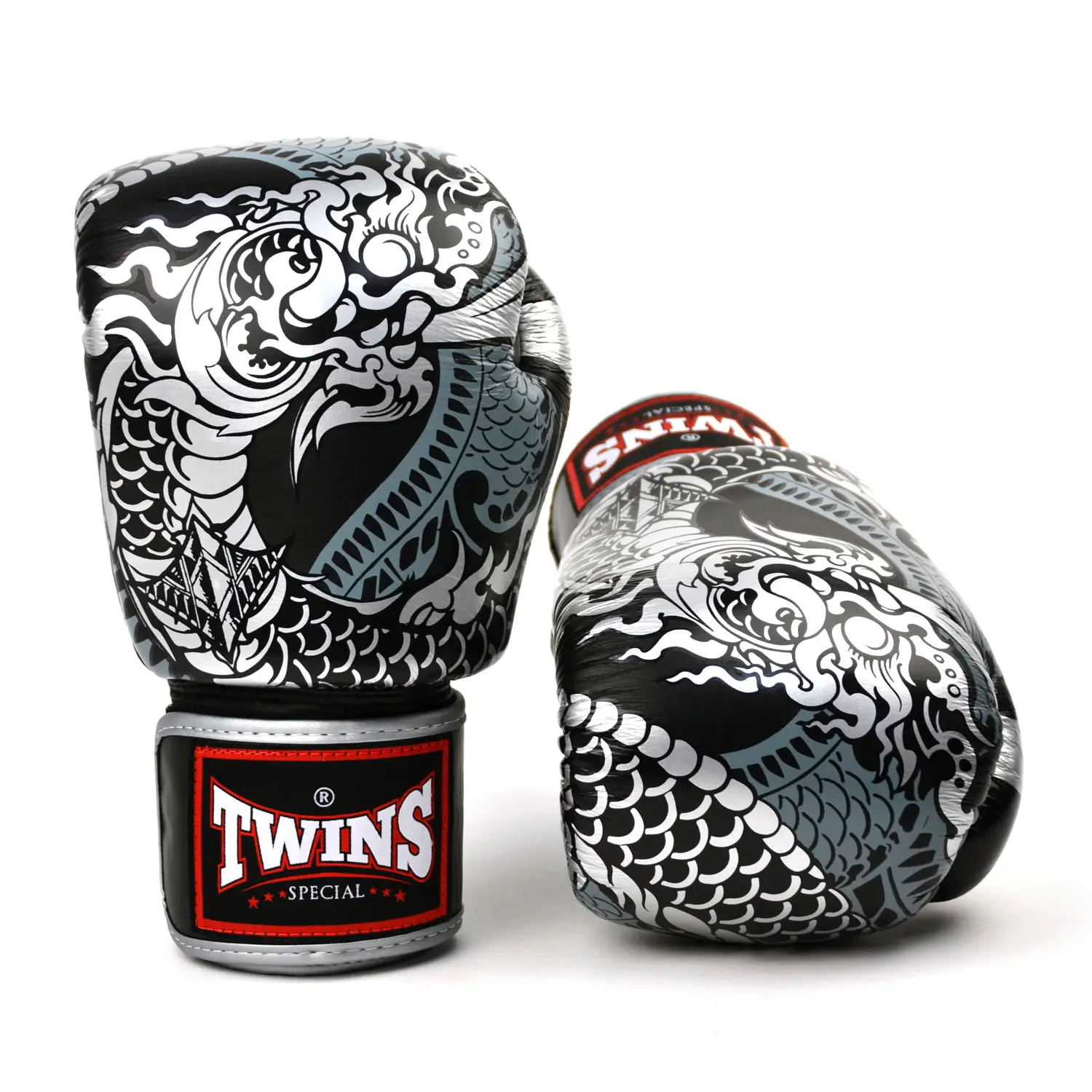 Twins FBGVL3-52 Black Silver Nagas Muay Thai Gloves - Fightshop Direct